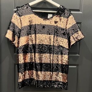 Maeve Sequin Striped Top in Black and Gold size XL